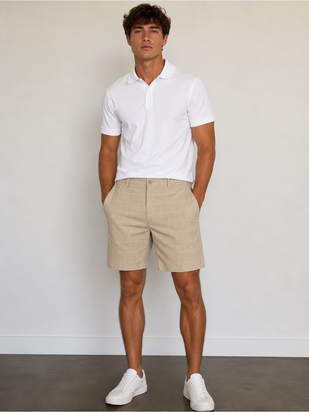 bcg Beige Plaid Golf Flat-Front Shorts